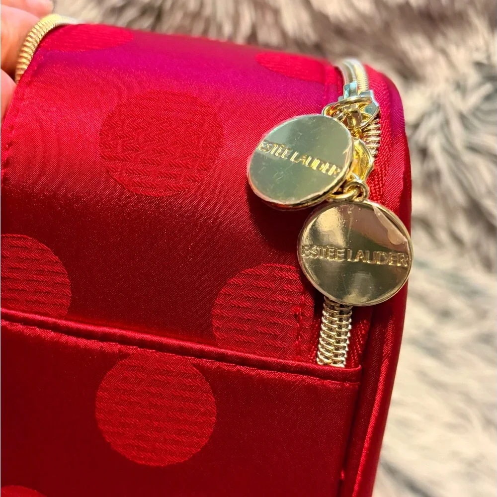 Estée Lauder 2025 Holiday Blockbuster Red polkadot Train Case Makeup Bag
